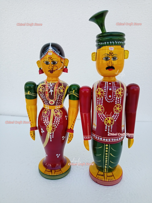 Handmade Wooden Etikoppaka Marriage couple Big - ArtyCraftz.com