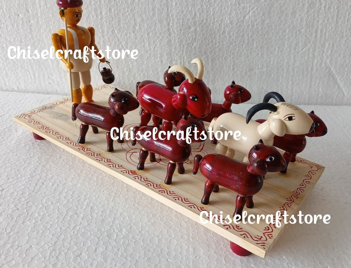 Handmade Wooden Etikoppaka Shepherd Set - ArtyCraftz.com