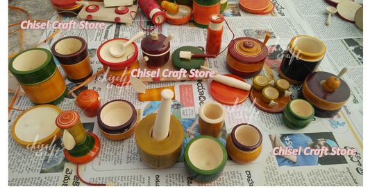 Handmade Wooden Etikoppaka Special Kitchen Set(32 pieces) - ArtyCraftz.com