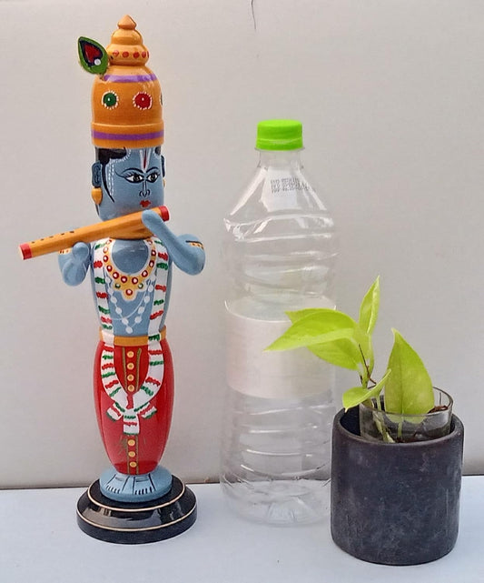 Handmade Wooden Etikoppaka Standing Sri Krishna Idol-ArtyCraftz
