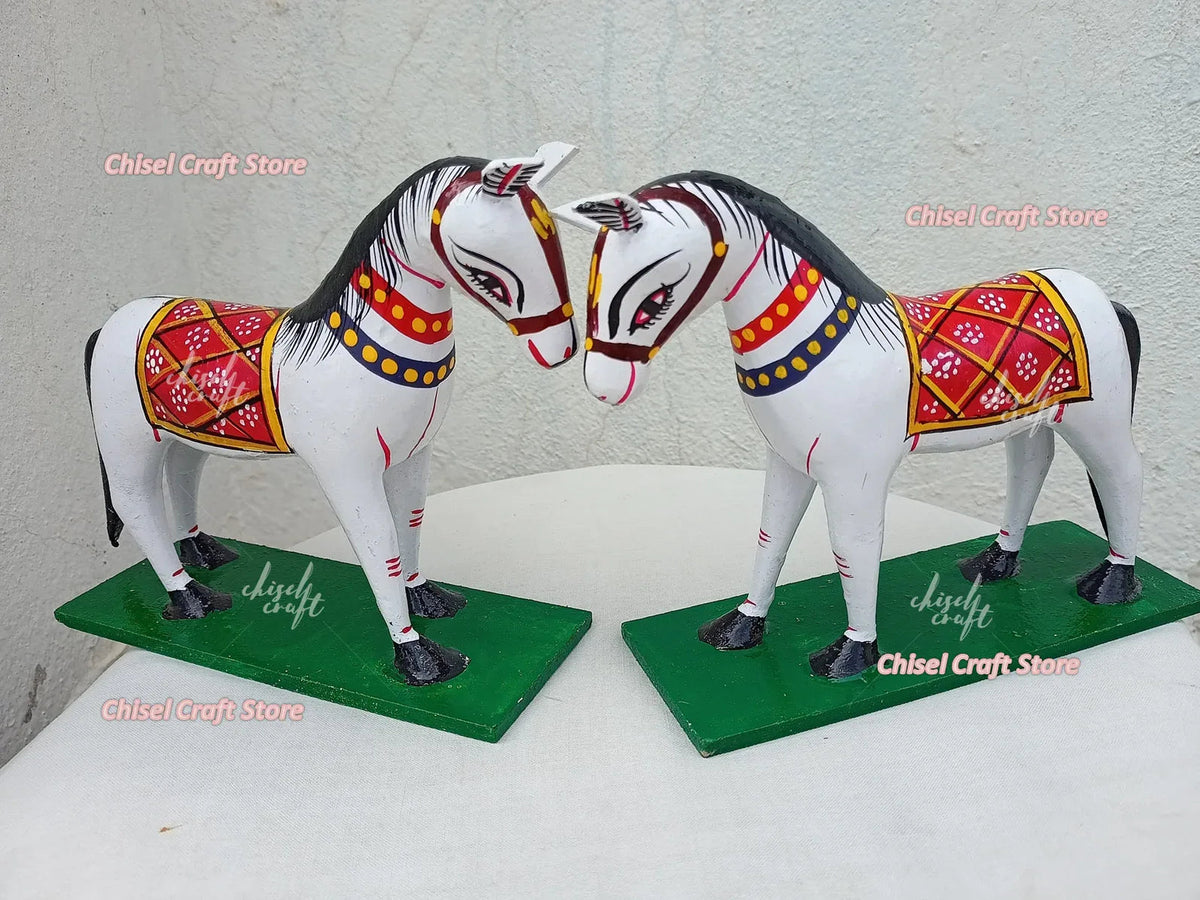 Handmade Wooden Kondapalli Horse Pair - ArtyCraftz.com