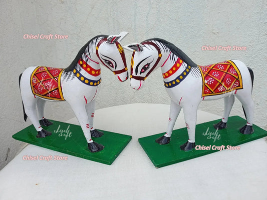 Handmade Wooden Kondapalli Horse Pair - ArtyCraftz.com