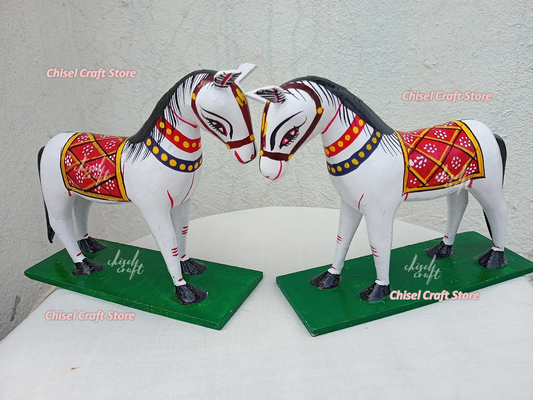Handmade Wooden Kondapalli Horse Pair - ArtyCraftz.com