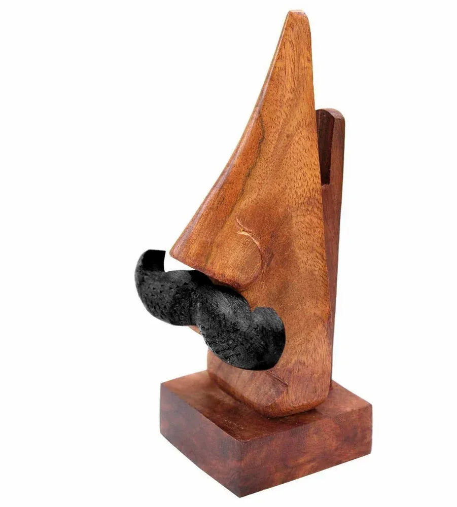 Handmade Wooden Nose Shaped Spectacle Specs Eyeglass Holder Stand with Moustache