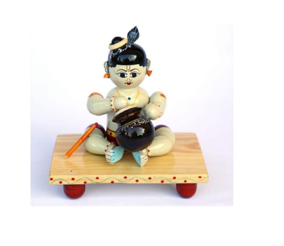 Handmade Wooden Sitting Krishna Toy - ArtyCraftz.com