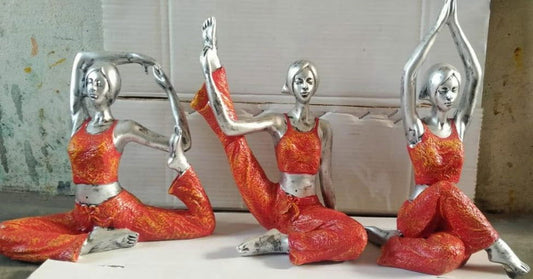 Handmade Yoga Lady Statue Poly Resin Figurine Set of 3 - ArtyCraftz.com