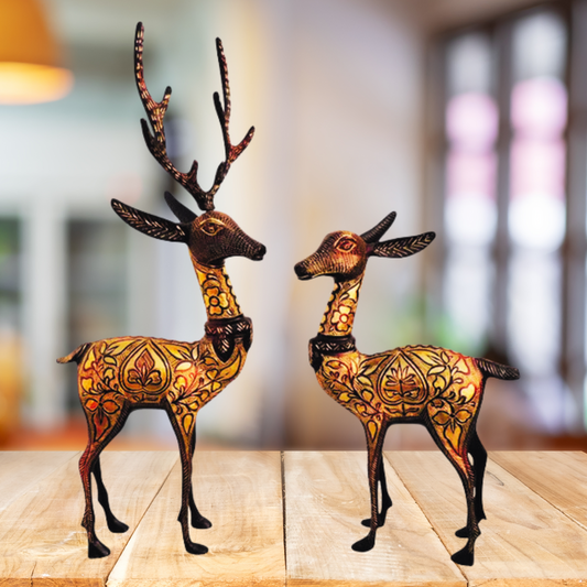 Handmade metal deer showpiece set