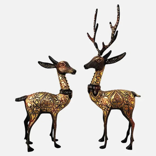 Handmade metal deer showpiece set