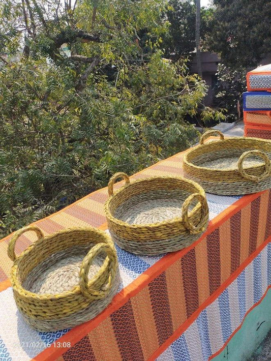 Handmade yellow Sabai Organizer set of 3 - ArtyCraftz.com