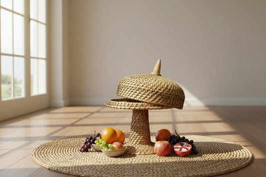 Handwoven Fruit Cane Pedestal Basket with Lid-ArtyCraftz.com