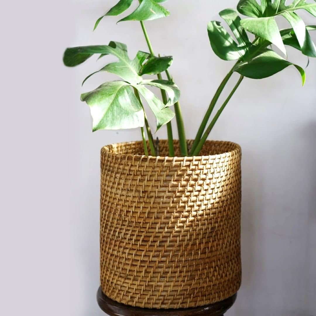 Handwoven Cane Planter Round-ArtyCraftz.com