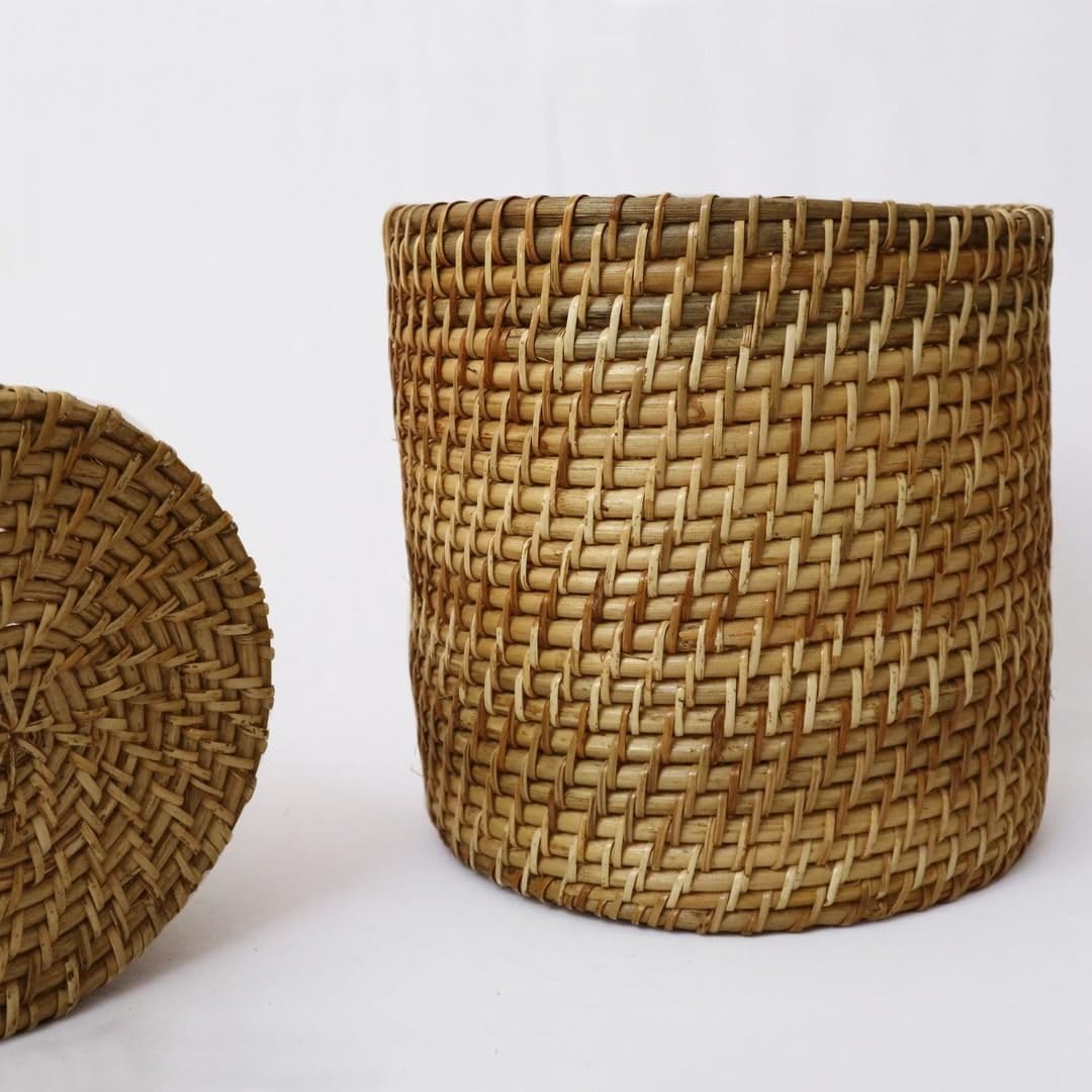 Handwoven Cane Planter Round -ArtyCraftz.com