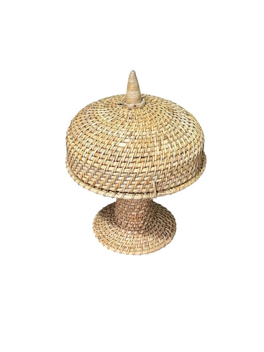 Handwoven Fruit Cane Pedestal Basket with Lid-ArtyCraftz.com