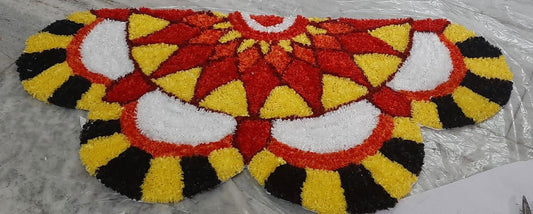 Handwoven Half Round Rangoli Door Mat 4*2 Feet Yellow with White Color - ArtyCraftz.com