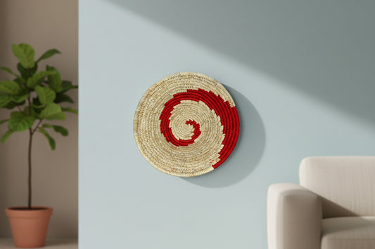 Handwove natural beige with Red Sabai grass Wall plate-ArtyCraftz.com