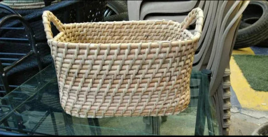 Handwoven Natural Cane Storage Basket with Handles-ArtyCraftz.com