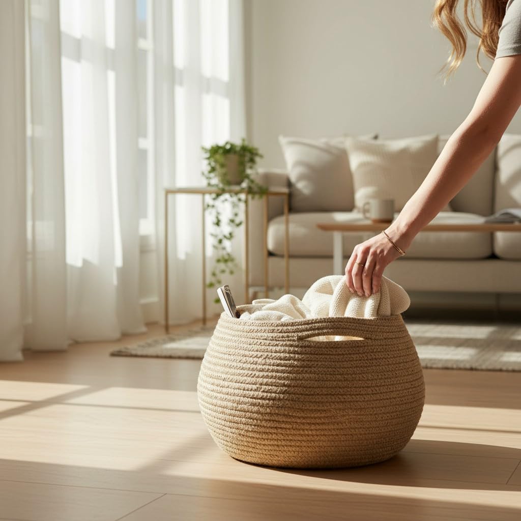 Handwoven Natural Jute Laundry Basket-ArtyCraftz.com