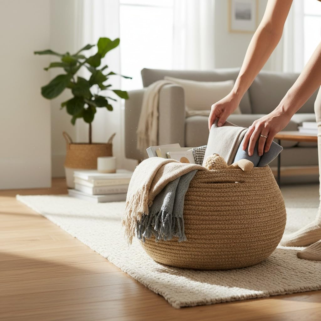 Handwoven Natural Jute Storage Basket-ArtyCraftz.com