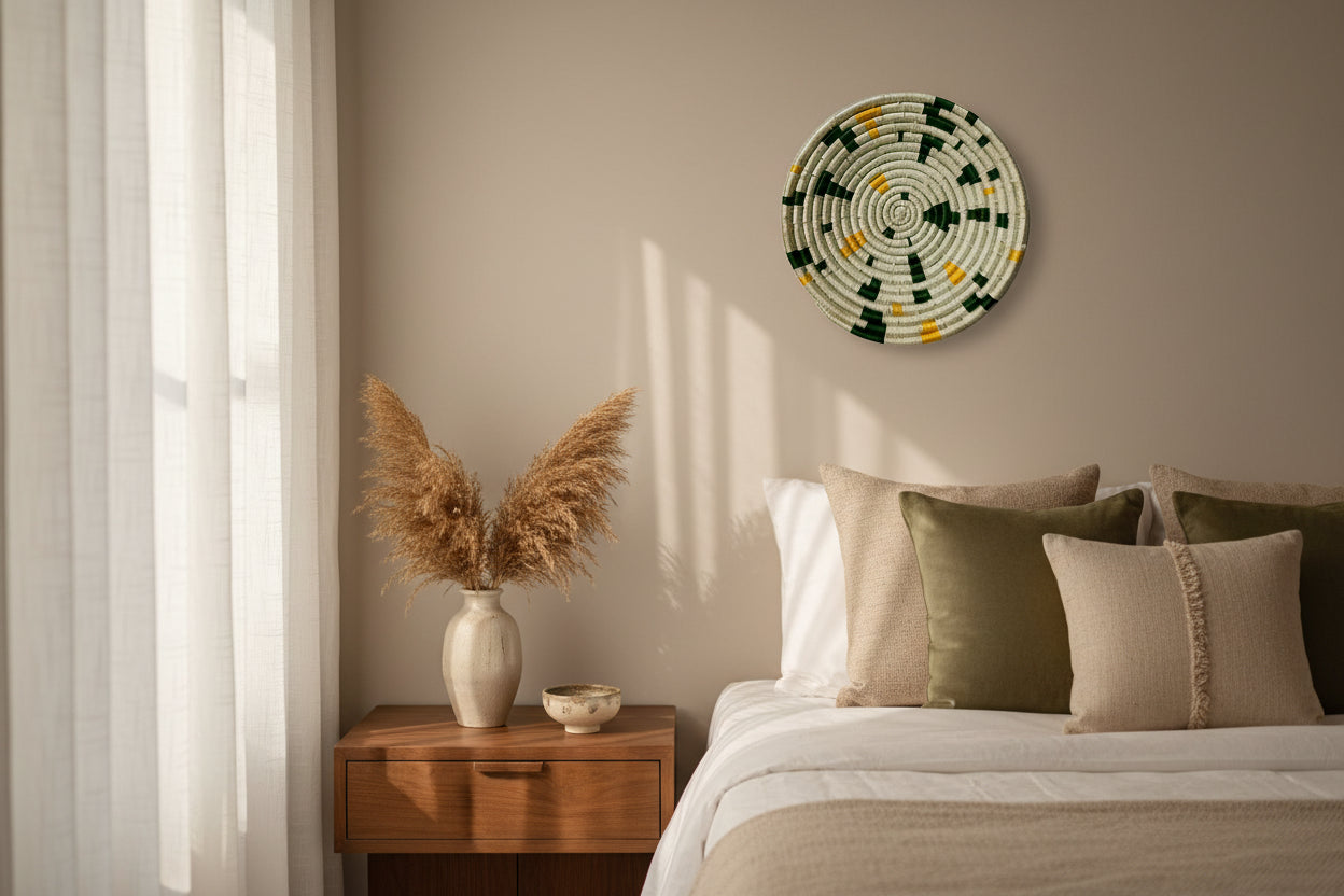 Handwoven Sabai Grass Wall Plate – Natural Beige with Green & Yellow Accents (8, 10, 12 Inch)-ArtyCraftz.com