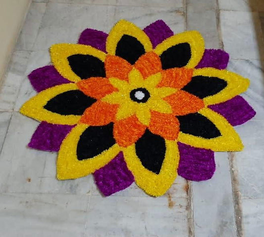 Handwoven Vibrant Color Floral and Violet Petals Rangoli Mat - ArtyCraftz.com