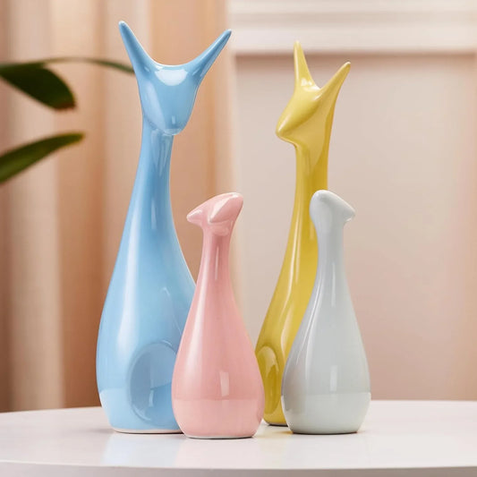 Happy Deer Family Action Statue Piano Finish Ceramic Figures