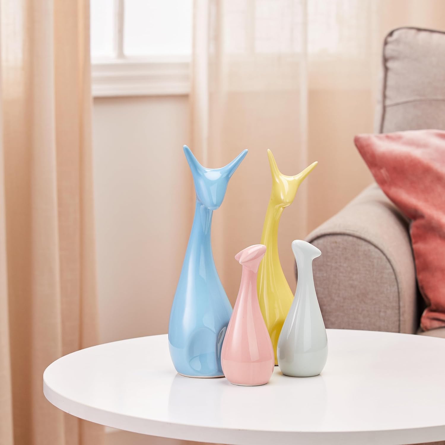 Happy Deer Family Action Statue Piano Finish Ceramic Figures