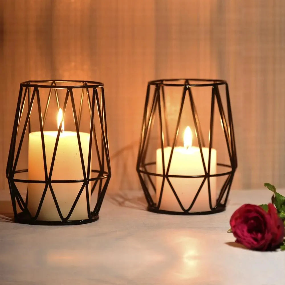 Hex Candle Holder with Black Frame