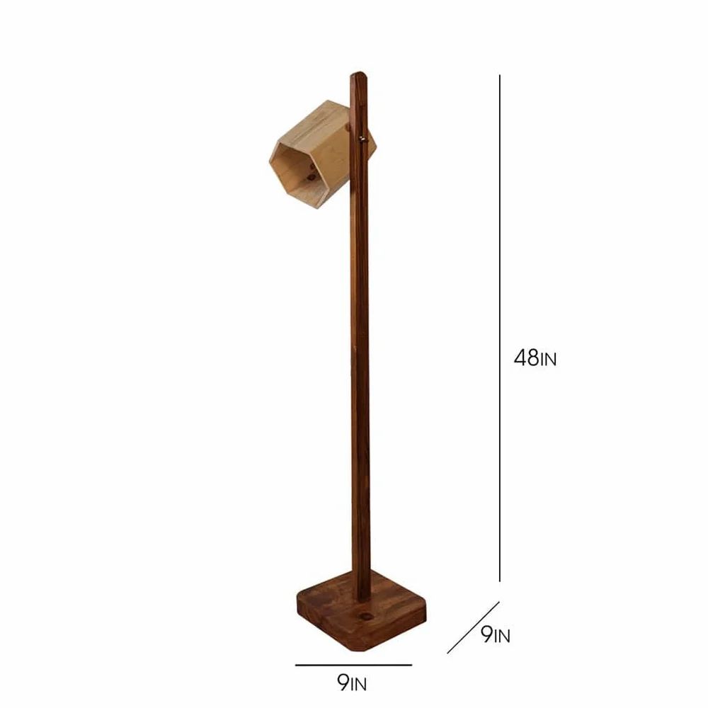 HexSpot Wooden Floor Lamp with Brown Base and Beige Wooden Lampshade - ArtyCraftz.com