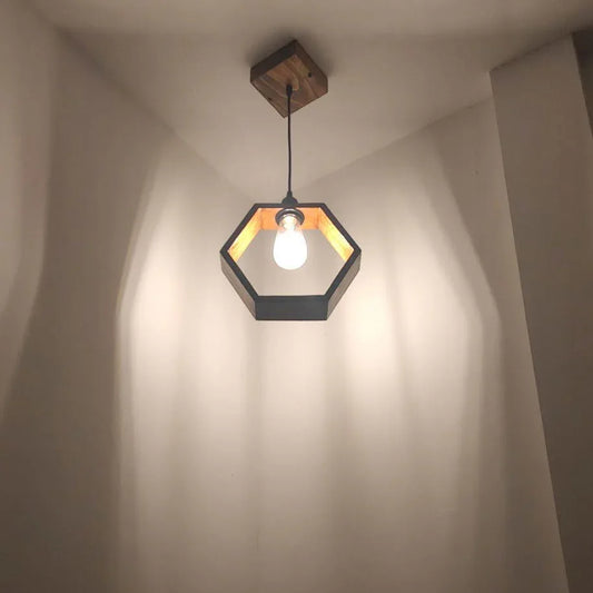 Hex Brown Wooden Single Hanging Lamp - ArtyCraftz.com