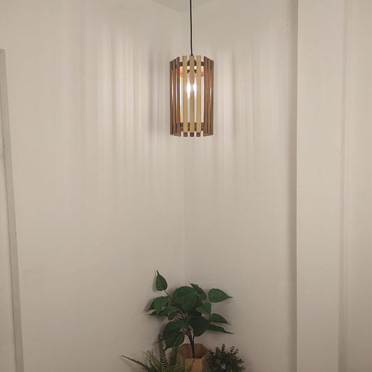 Hexa Brown Wooden Single Hanging Lamp-ArtyCraftz.com