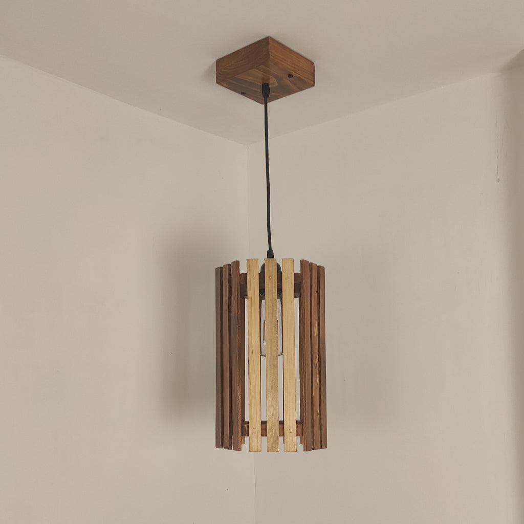 Hexa Brown Wooden Single Hanging Lamp-ArtyCraftz.com