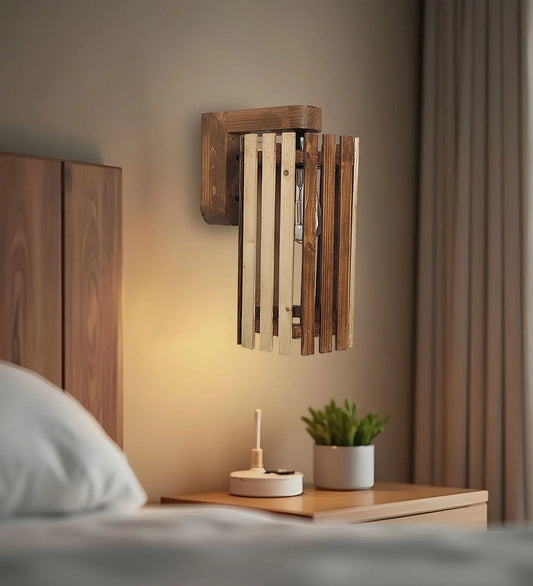 Hexa Brown Wooden Wall Lamp
