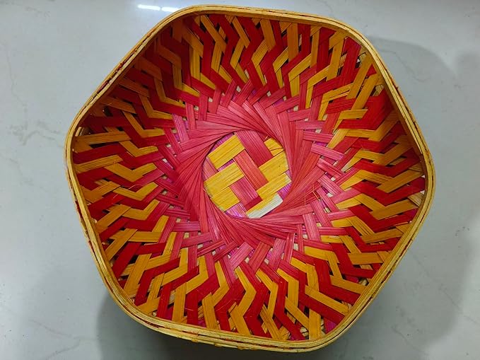 Hexagonal Pink Bamboo Basket