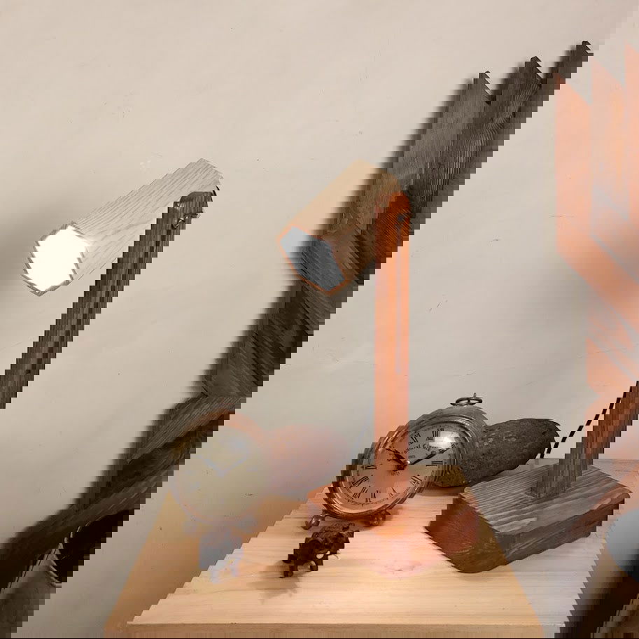 Hexspot Brown Wooden Table Lamp with Beige Wooden Lampshade - ArtyCraftz.com