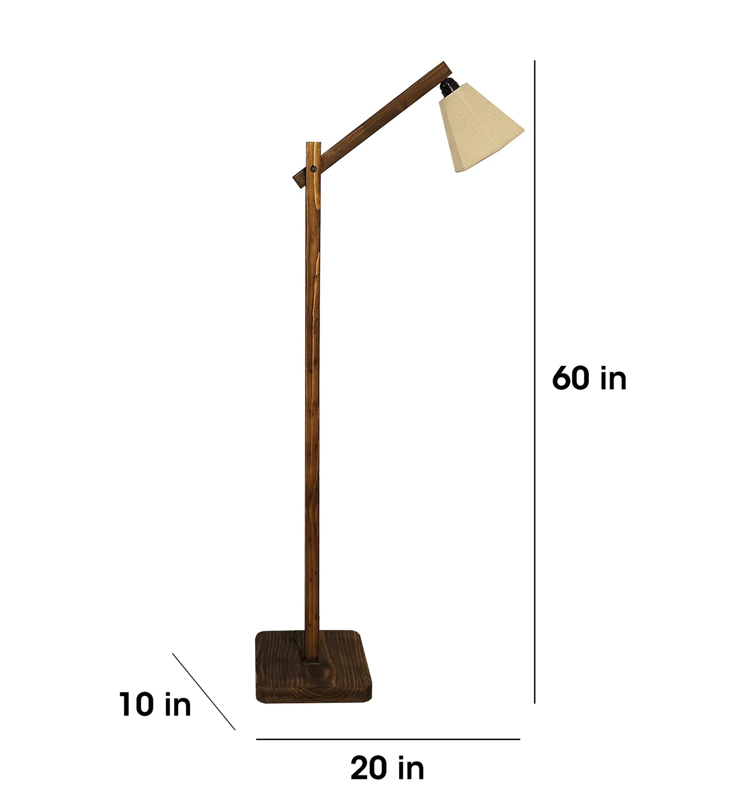 Hinge Wooden Floor Lamp with Brown Base and Beige Fabric Lampshade - ArtyCraftz.com