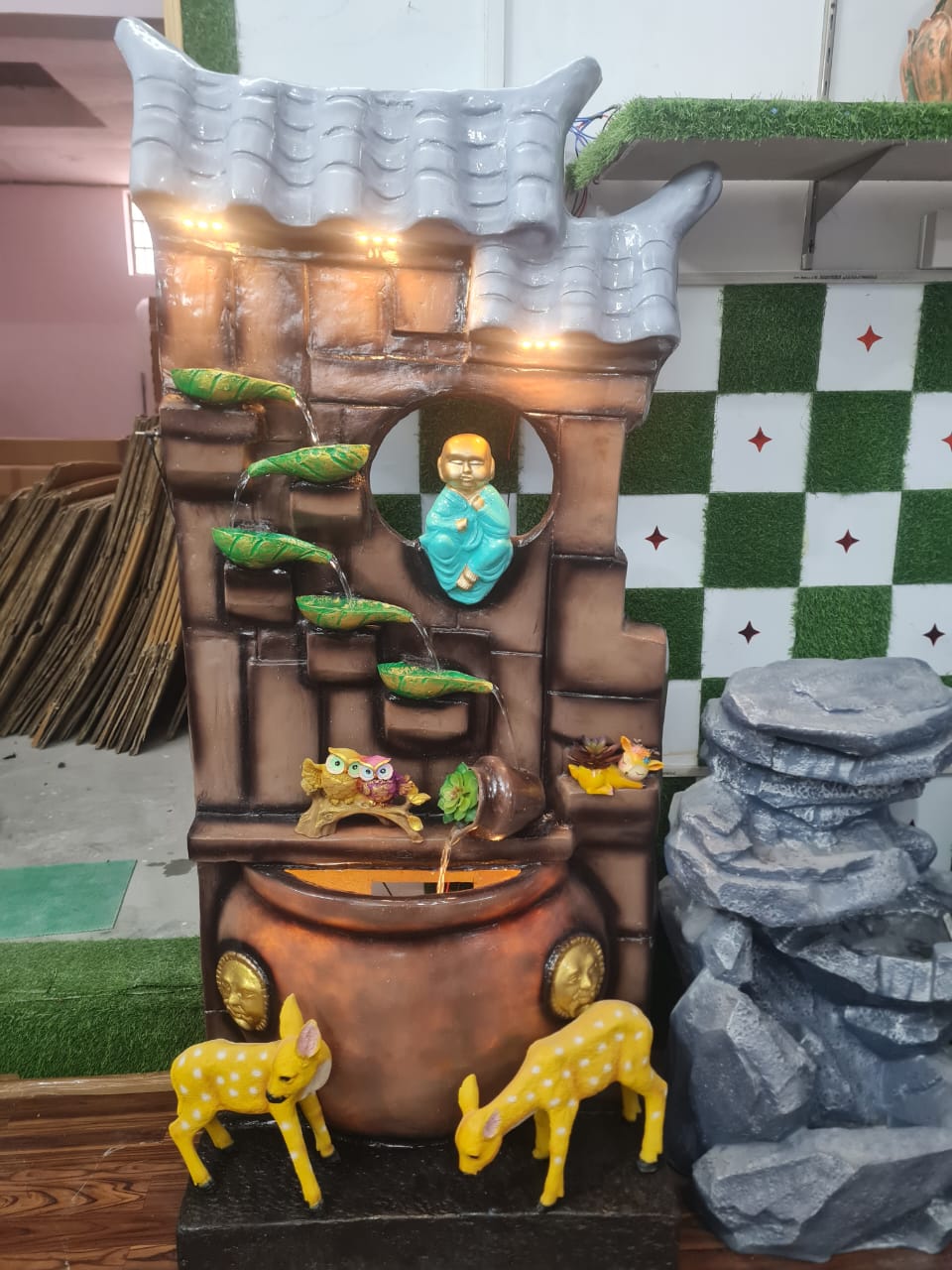 Hut and 5 Diya 5.5 Feet Resin Fountain-ArtyCraftz.com