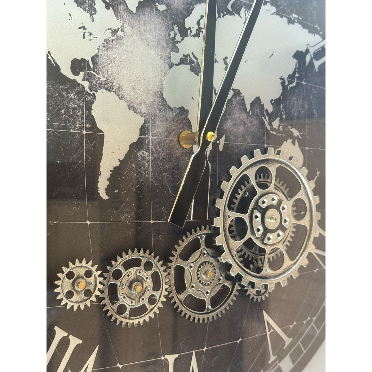 Vintage World Map Wall Clock with Moving Gears