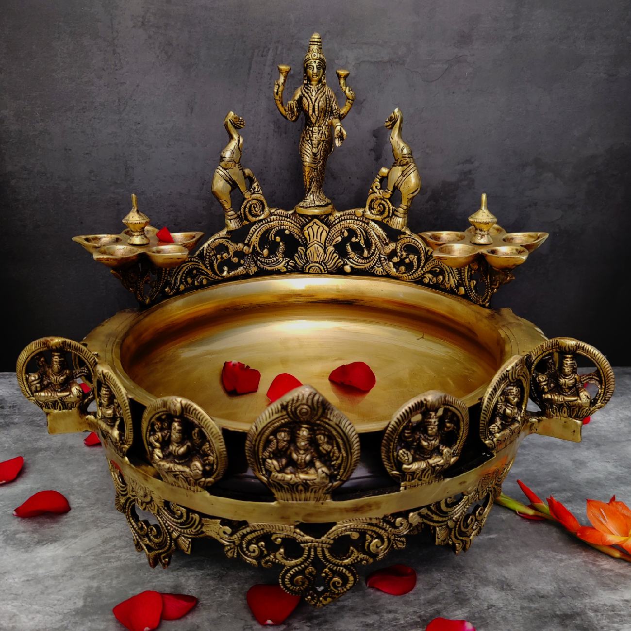 Brass Astha Lakshmi Urli Height 16 Inch