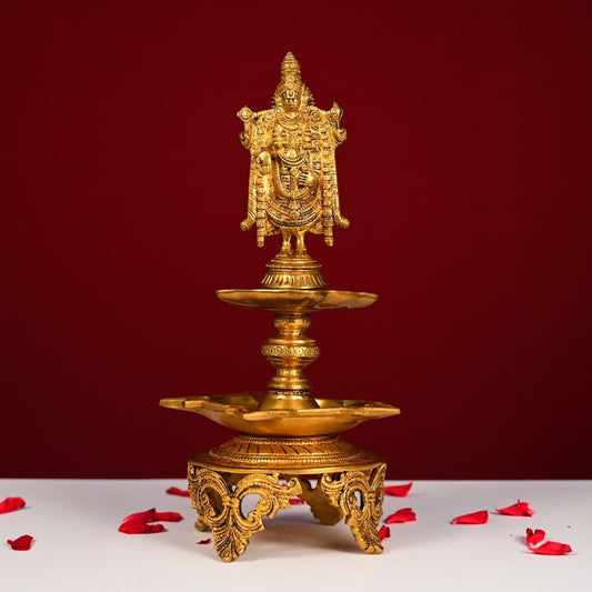 Brass Diya With Tirupati Balaji Height 15 Inch