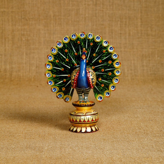 Wooden Multicolour Peacock Showpiece