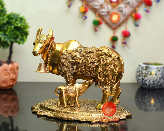 Gift Items Art Handicraftgiftgallery Decorative Marble dust/Polyresin Cow and Calf Showpiece Statue/Idol (Gold,24x15x19cm) - ArtyCraftz.com