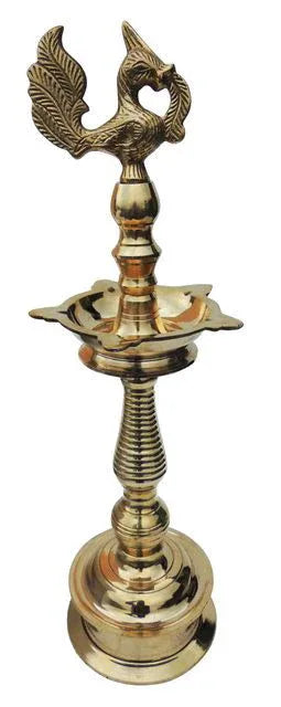 Handcrafted Brass Peacock Diya Lamp Traditional Standing Oil Lamp-ArtyCraftz.com