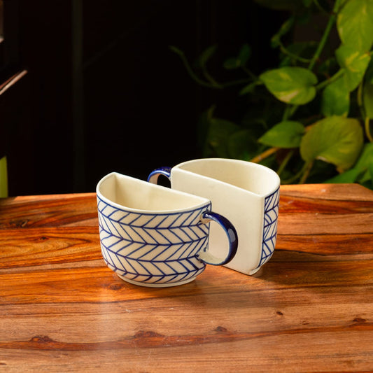 Indigo Chevron Ceramic Tea Cups-ArtyCraftz.com