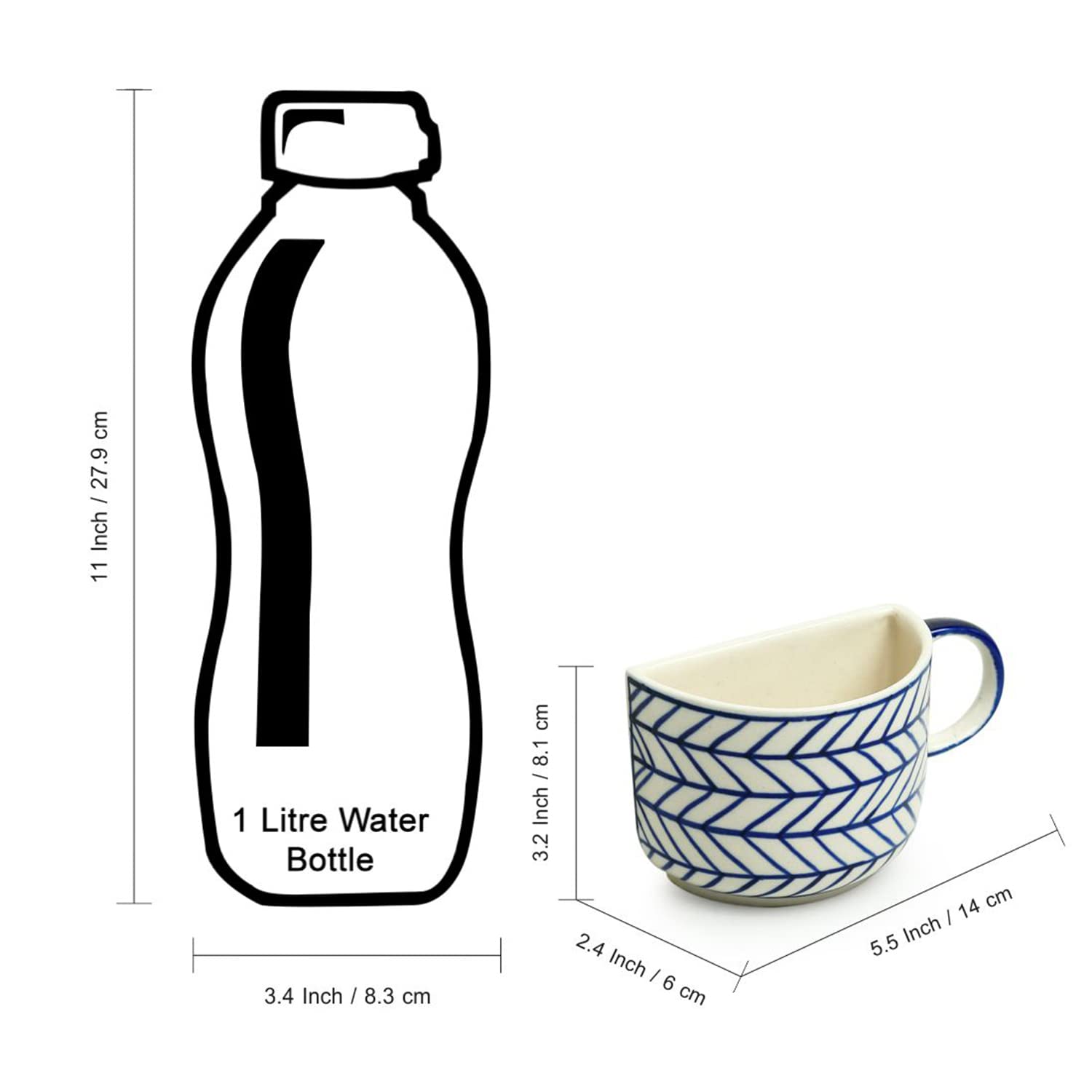 Indigo Chevron Ceramic Tea Cups-ArtyCraftz.com