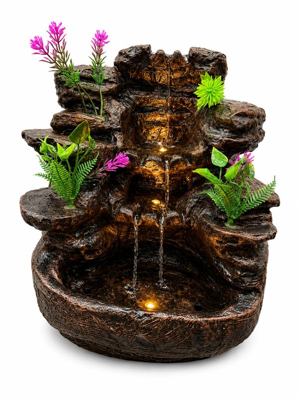 Indoor Resin Rock Waterfall Tabletop Fountain with LED Light-artycraftz.com