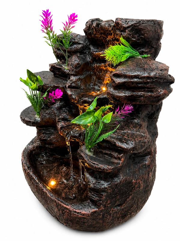 Indoor Resin Rock Waterfall Tabletop Fountain with LED Light-artycraftz.com
