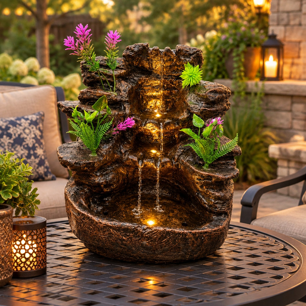 Indoor Resin Rock Waterfall Tabletop Fountain with LED Light-artycraftz.com