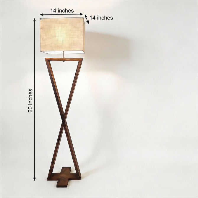 Geometric X-Frame Wooden Floor Lamp with Square Jute Shade-artycraftz.com