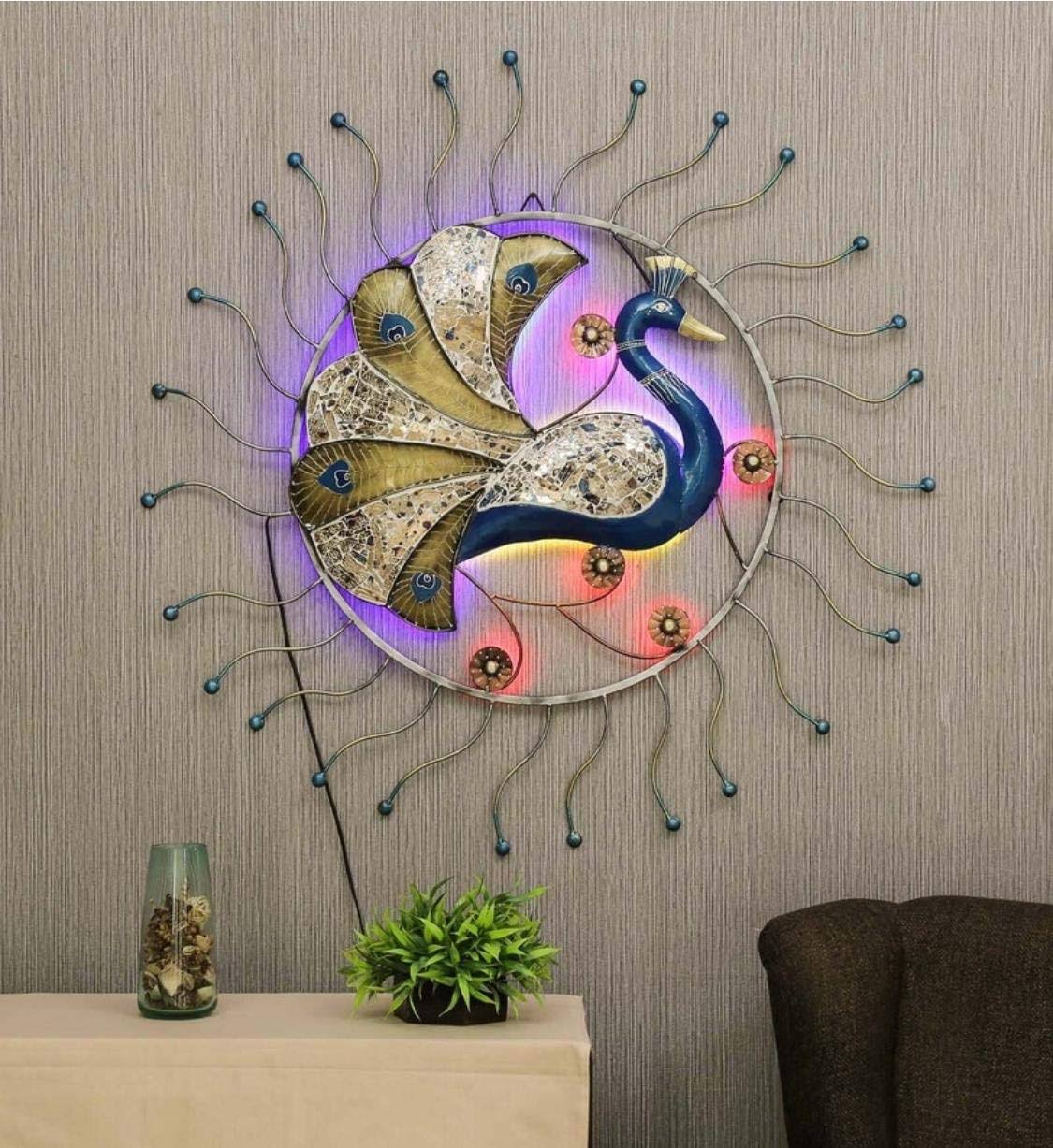 Handmade Iron Peacock LED Wall Art