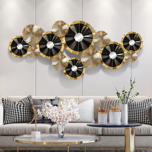 Iron Black & Golden Flower Rings Design Wall Hanging - ArtyCraftz.com